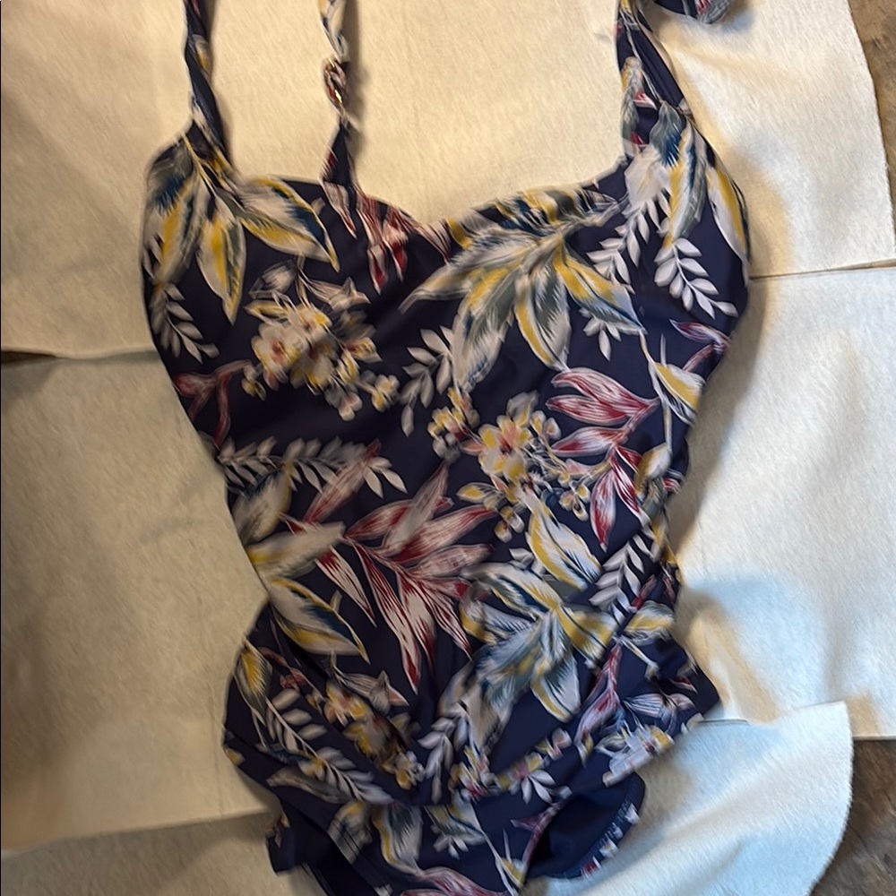 Anne Cole Floral One-Piece Swimsuit - Navy, Yellow, Pink